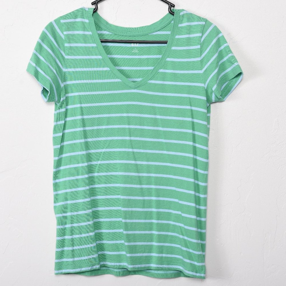 GAP, Green & Light Blue Striped V-Neck, Size S